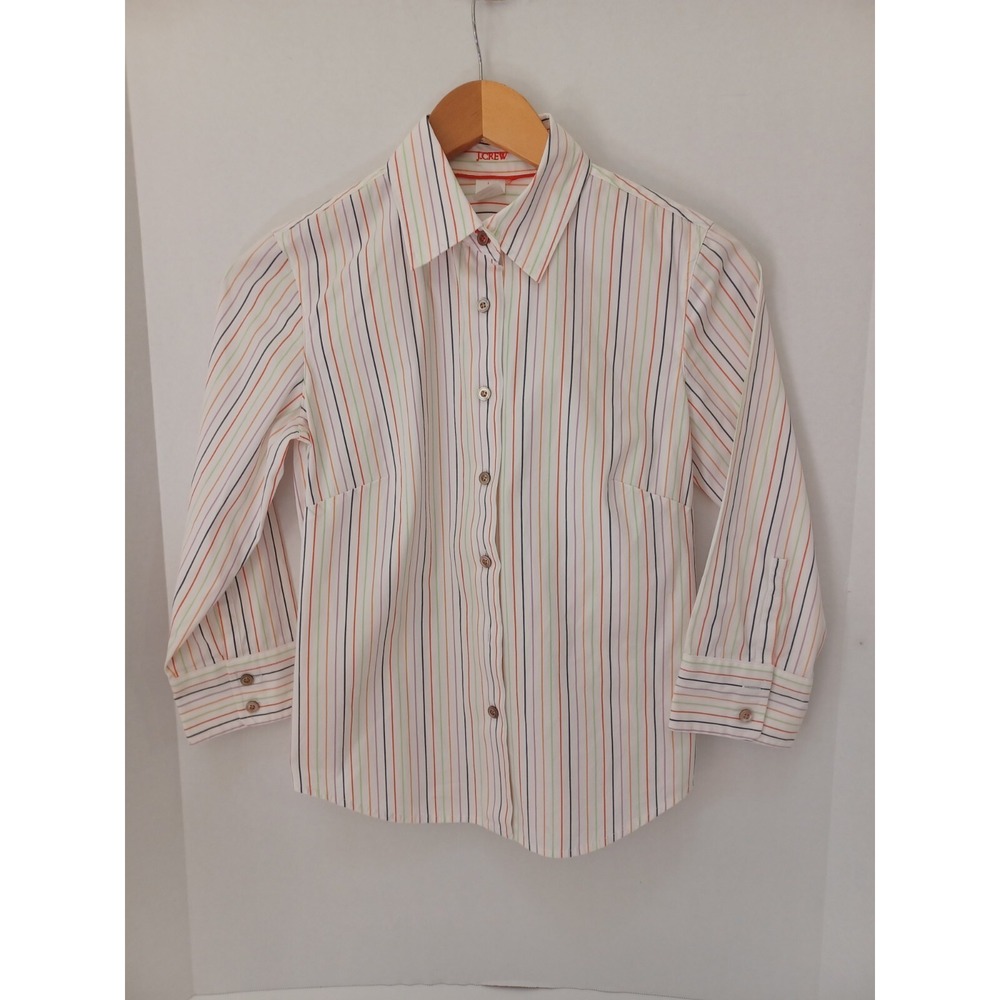 J.CREW Rainbow Striped Button Up Shirt 3/4 Sleeve Womens XS‎